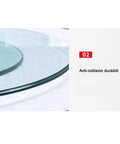 Close-up of Large Transparent Round Lazy Susan Turntable glass edge with anti-collision duckbill for dining table and kitchen