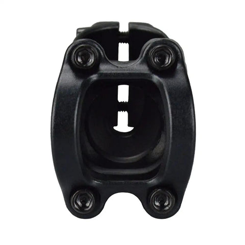 Front view of Dope 31.8mm Mountain Bike Stem 60mm Length 25 Degree Rise Aluminum Alloy Black Short Handlebar Stem showing bolt clamps