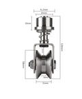 Badass Heavy Duty Groove Spring Universal Wheel And 304 Stainless Steel Track Roller Caster dimensions shown, suitable for sliding gates.