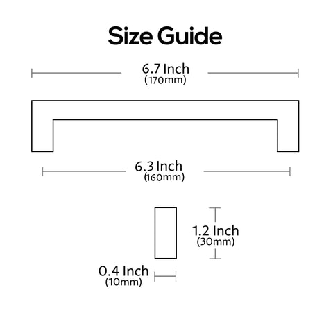 Size guide for Brushed Antique Brass Square Cabinet Pulls For Kitchen Drawers And Dressers, Six And A Quarter Inch Hole Centers, Set Of 5 Modern Hardware Update Cabinets Drawers And Furniture With Sleek Easy Install Pulls