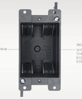 Front view of One Gang Old Work Electrical Outlet Box For Switches, Plastic Junction Box With Fourteen Cu In Capacity, AWG Standard.