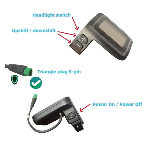 Electric Bike LCD Display Meter DPC11 Cycling Computer CAN Protocol 5 Pin Waterproof Plug with headlight and power controls