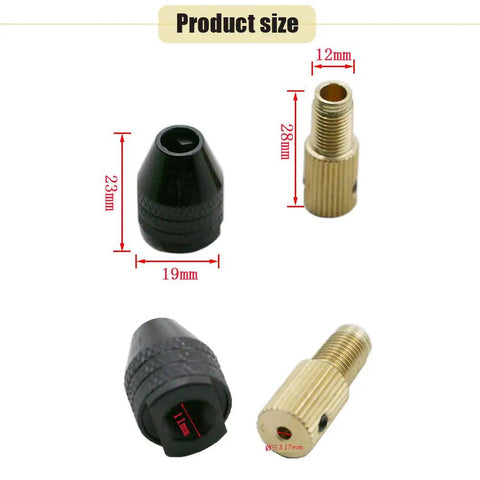 Two Pack 3.17mm Electric Motor Shaft Mini Drill Chuck Adapter Set Built Tough For Drill Bits 0.3 To 3.4mm Shanks size details