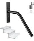 Sturdy Outdoor Stair Handrail Built Tough For One To Two Steps delivering slip resistant grip and stability, black wrought iron mount.