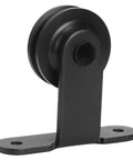 Close-up of durable wheel from Heavy Duty Carbon Steel Sliding Barn Door Hardware Kit With Quiet Rolling Wheels And High Strength Screws.