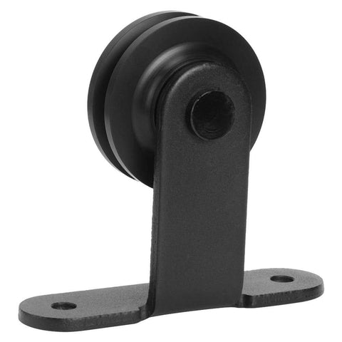 Close-up of durable wheel from Heavy Duty Carbon Steel Sliding Barn Door Hardware Kit With Quiet Rolling Wheels And High Strength Screws.