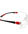 Kick Ass UV Safety Glasses With Wraparound Lens For Work And Sports Ansi Z87.1 Rated clear lens side view with red black temples