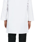 Long White Lab Coat For Men And Unisex Medical Pros Scientist Doctor Nurse Or Student Cotton Polyester Blend Soft Yet Durable With Two Patch Pockets And Chest Pocket With Pen Divider Medium Size, back view