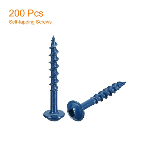 8x1-1/4 Pocket Hole Screws 200 Pack Square Drive Self-Tapping Wood Screws With Blue Coating for Woodworking Projects