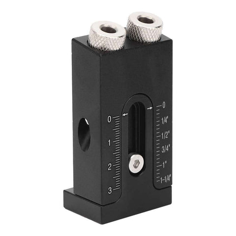 Front view of Pro-Grade Pocket Hole Jig Kit with Oblique Drilling Locator and Dual Woodworking Guides, showing measurement scale.