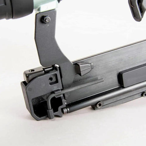 Close-up of 23 Gauge Pin Nailer Kit For Fine Trim And Molding Pneumatic Nailer With Built In Silencer Depth Adjustable NP50A