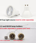 GU10 cup light source and lamp holders for two pack of crisp white square recessed lighting trims with angled gu10 downlight housing.
