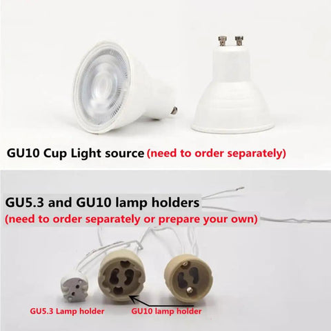 GU10 cup light source and lamp holders for two pack of crisp white square recessed lighting trims with angled gu10 downlight housing.