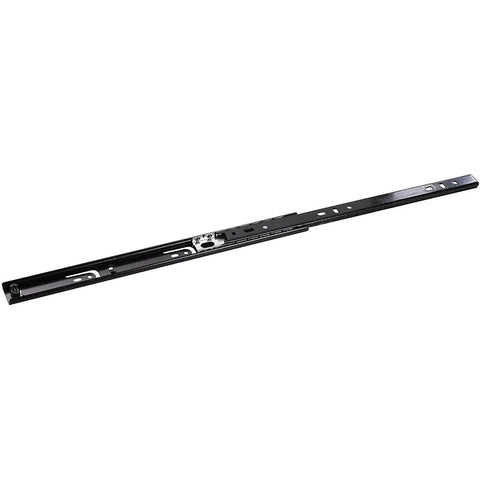 Heavy Duty 3 Section Ball Bearing Drawer Slides With Snappy Quick Release, Side Mount Black Metal Cabinet Tracks angled view.
