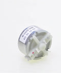 32 mm DC motor with label, ideal for DIY projects and robotics, operates smoothly between 3V and 12V, compact design.