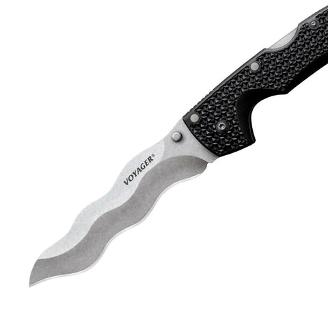 Razor Sharp Kris Blade Folding Knife With 5.5 Inch Blade AUS10A Steel 6.75 Inch Griv Ex Handle Tri Ad Lock Everyday Carry Tactical EDC Knife For Urban Adventures on white background