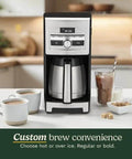 Front view of Personal Brew 10 Cup Thermal Coffee Maker Fully Automatic Programmable With No Fuss Hot Or Over Ice Options Brew Strength Control And 52 Ounce Removable Water Reservoir DCC 10 in a kitchen setting.
