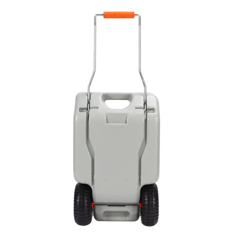 25L Portable RV Waste Tote Tank Made From HDPE, shown with wheels and handle for easy transport, leakproof waste container