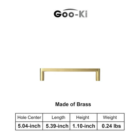Six Pack Heavy Duty Pure Brass Cabinet Pulls With Matte Brushed Finish 5 Inch Center To Center Top Shelf Home Decor Hardware, front view
