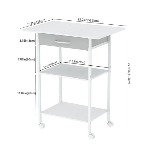 Built Tough 3 Tier Printer Stand With Fabric Drawer Rolling Storage Cart For Heat Press Scanner Fax Clean Mobile Desktop Organizer Office Setup White dimensions and features