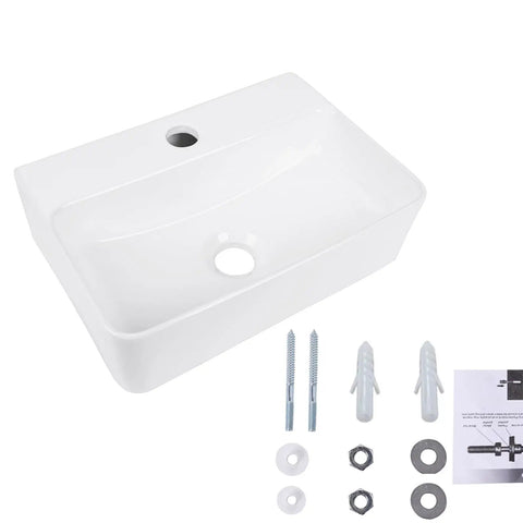 Slick White Rectangular Wall Mount Bathroom Sink Dead Simple Installation Features A Compact Ceramic Vessel Basin Perfect For Tiny Bathrooms Rv Campers And Guest Quarters With Smooth Rounded Edges That Bring Top Shelf Style To Any Room