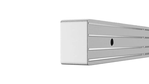 Close-up of Heavy Duty Magnetic Tool Bar Organizer showing side and mounting hole, 12 Inch Wide With 30 Pound Pull Easy Mount Magnetic Storage Rack.