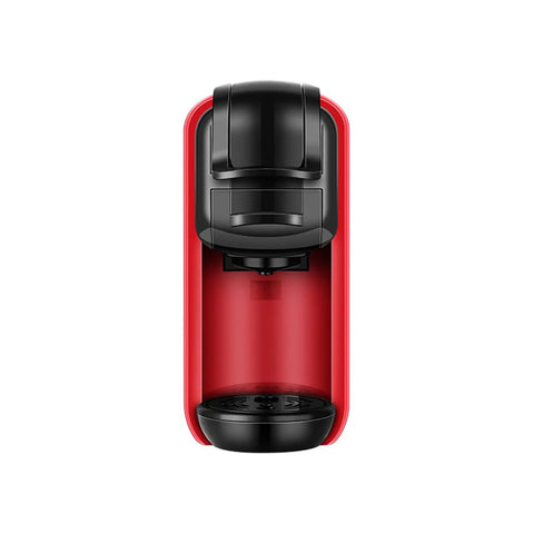 Compact Automatic Espresso Maker With Instant Thermo Block Heating And Stainless Pro Pump For Rich Hot Or Iced Coffee That Hits Different On Your Kitchen Counter Or Dorm Desk, viewed from above in red and black.