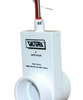Valterra 2-inch PVC gate valve with white unibody body and red operating stem, front view.