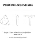 Diagram of Beefed Up Carbon Steel Replacement Legs For Sofas, Beds, And Cabinets, Rock Solid Wobble Free Support with dimensions.