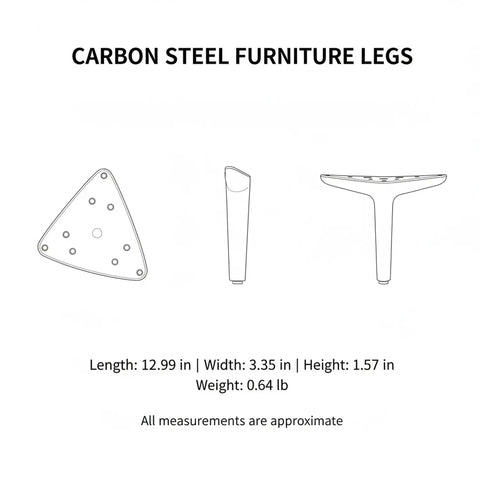 Diagram of Beefed Up Carbon Steel Replacement Legs For Sofas, Beds, And Cabinets, Rock Solid Wobble Free Support with dimensions.