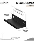 Diagram of 5 Pack 80mm Edge Matte Black Hidden Drawer Cabinet Handles Aluminum Alloy Finger Pull Back Mount with measurements in inches.
