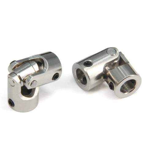 Rotatable Universal Joint Shaft Coupling Connector 8mm to 8mm with screws, steel, for RC cars, pack of 2, shown from front view
