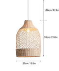 Natural Rattan Pendant Light Handwoven Wicker Ceiling Lamp with mesh design, 35x55cm size, natural finish, 120cm cord.