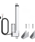 Justech 12V heavy-duty linear actuator with silver body, mounting brackets, and control box