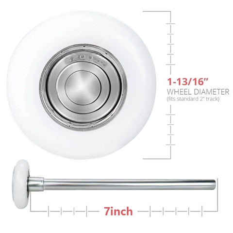Crazy Quiet 2 Inch Nylon Garage Door Rollers With Sealed 6200ZZ Bearings, 11 Ball Bearings, 7 Inch Stem, 12 Pack, product diagram