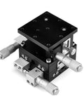 Three Axis Manual Linear Stage 60x60mm Trimming Bearing Sliding Table For CNC And Lab Use X Travel 6.5mm Y Travel 6.5mm Z Travel 10mm Aluminum 0.75kg Platform With 0.03mm Precision Ultra Smooth Pro Grade Performance showcasing its precision construction with visible micrometer adjustments.