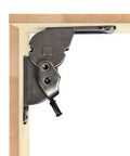 Kickass Pair Of Steel Folding Brackets With Dead Nuts Self Locking Design For Tables Workbenches And Sleeping Platforms, close-up of locking mechanism.