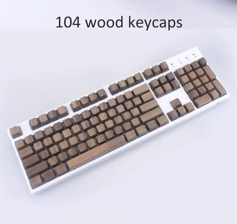 GH60 Full Set Solid Wood Keycaps For Cherry Mx Switch Mechanical Gaming Keyboards 104 Keys on a white keyboard layout.
