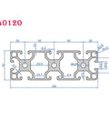 Durable Black 40120 T-Slot Aluminum Profile Extrusion Frame In Multiple Lengths For Custom Projects And Industrial Builds With Rust-Proof Alloy, detailed dimensions diagram.