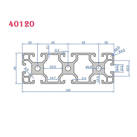 Durable Black 40120 T-Slot Aluminum Profile Extrusion Frame In Multiple Lengths For Custom Projects And Industrial Builds With Rust-Proof Alloy, detailed dimensions diagram.