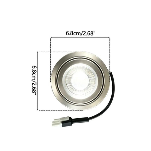 2 PCS Range Hood LED Recessed Light, 12V DC 3W 6000K Kitchen Downlight with stainless steel design and connecting cable.