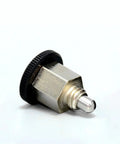 M10 Knurled Plunger Actuator Button Lock Thumb Turn Cam Detent Switch Heavy Duty Steel Fastener side view showing steel finish and knurled grip.