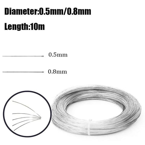 Coiled stainless steel spring wire, 0.5–0.8 mm diameter, 10 m length; bright hard wire