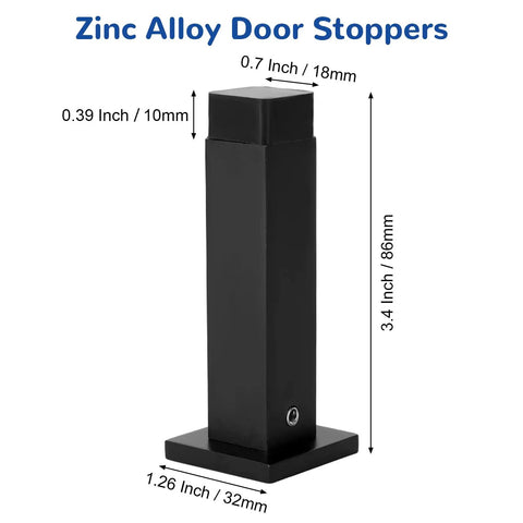 3 Pack Door Stoppers With Rubber Tips Door Bumpers Wall Protectors Prevent Doorknobs From Slamming Into Walls Includes Screws And Expansion Tubes For Easy Install Indoor Door Protection, 86mm zinc alloy door stopper with rubber tip and dimensions shown.