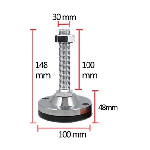 Heavy Duty Adjustable Leveler Feet Four Pack With Thick Non Slip Pvc Bottom Hella Sturdy For Kitchen Cabinets Workbenches And Tables, side view showing dimensions.