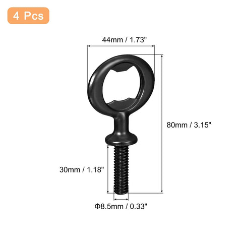 Heavy Duty Zinc Alloy Screw In Bottle Opener 4 Piece Set Matte Black, size 80x44mm, threaded for easy mounting on surfaces.