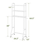 Over The Toilet Storage Rack With 3 Tier Metal Organizer Free Standing Bathroom Shelves Paper Holder And 3 Hooks Space Saving Bathroom Shelf Above Toilet White, measurements visible