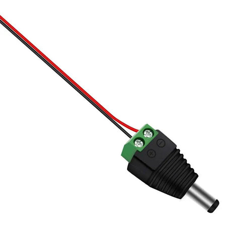 Solid Heavy Duty DC Power Jack Plug Adapter Connectors 5.5Mm X 2.1Mm with wires for 12V LED strip lights and low voltage setup.