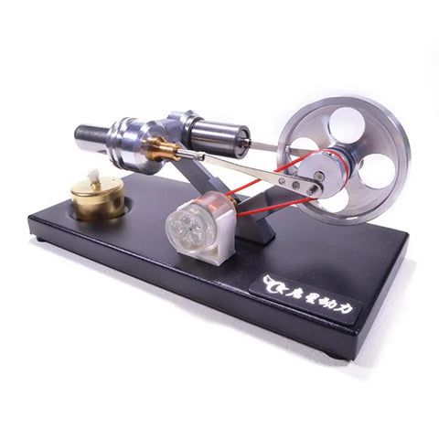 All Metal Cylinder Stirling Engine Generator DIY Kit With Four LED Lights And Metal Base Real Dope Hands On Science Project For Adults And Teens Great Desk Decor And STEM Teaching Tool For Home Or Classroom, metal base, side view