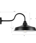 16 Inch Dome Barn Light Outdoor Wall Mount Sconce For Farmhouse Rustic Industrial Exterior Lighting Gooseneck Design